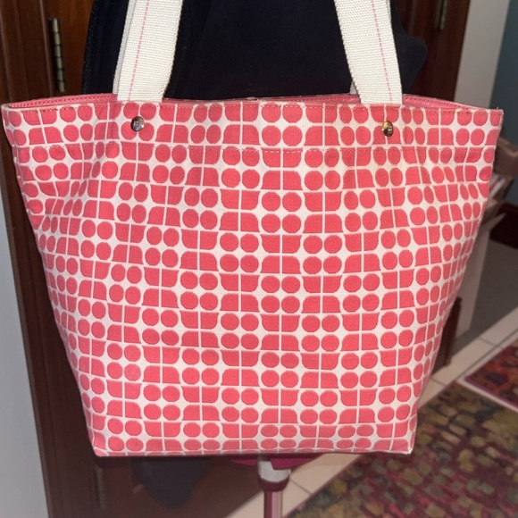 Kate Spade Pink Noel Shoulder bag small tote Geometric pattern canvas VGUC - Picture 3 of 17